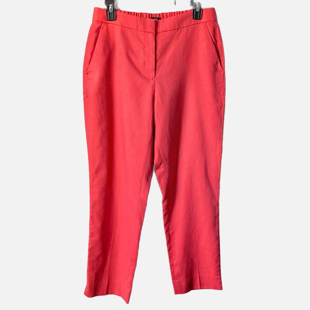 J.Crew Red Linen Blend Slit Hem Cropped Pants Elastic Waist Back Women's Size 8T
